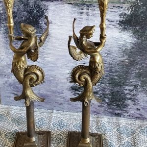 ♦️SOLD $299 Bronze Antique Mermaid Candlelabras 2!